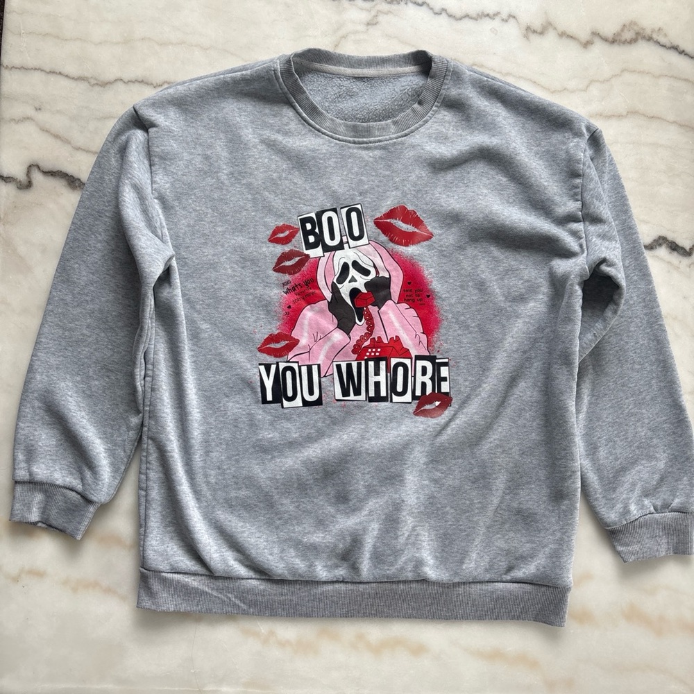 Pink Ghostface Horror Movie Sweatshirt Boo You …. Graphic Pullover Grey XL